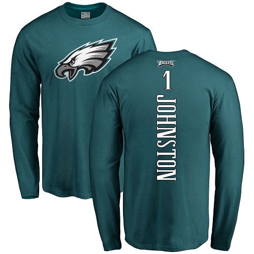 Men Philadelphia Eagles #1 Cameron Johnston Green Backer Long Sleeve NFL T Shirt->nfl t-shirts->Sports Accessory